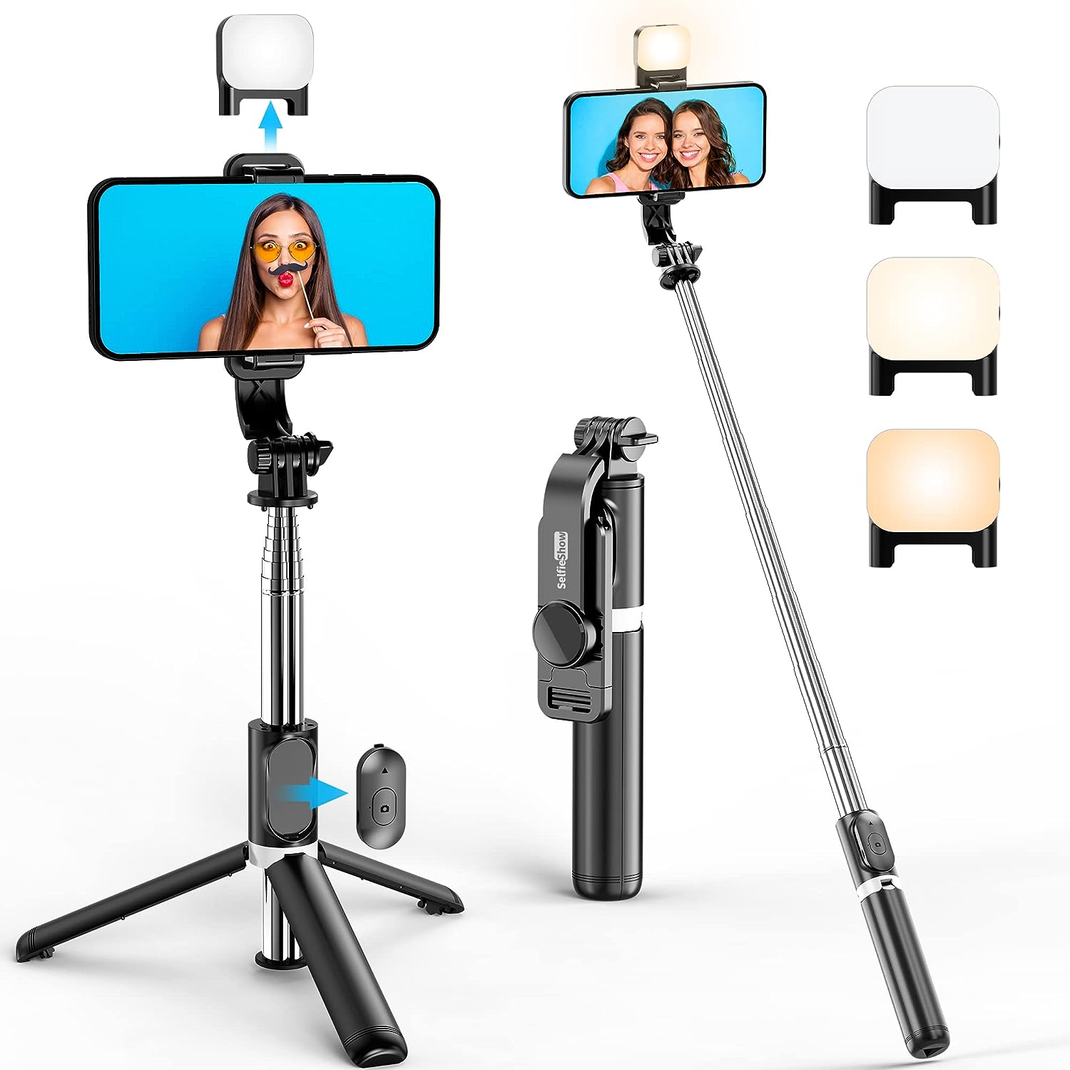 Selfie Stick Tripod, 4 in 1 Extendable Selfie Stick 360° Rotation Tripod Stand with Detachable Wireless Remote Portable Mobile Phone Holder Compatible with GoPro, iPhone, Android Smartphone - Amazing Gadgets Outlet