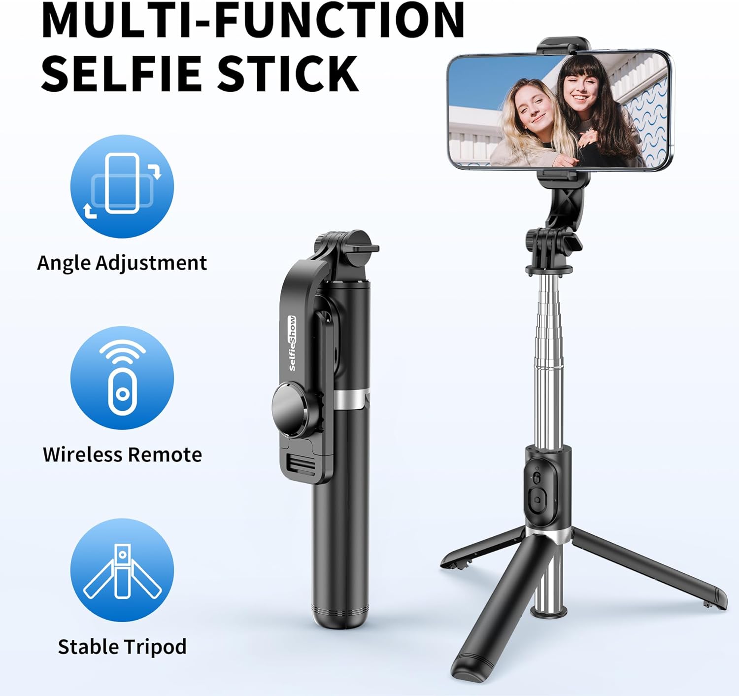 Selfie Stick Tripod, 4 in 1 Extendable Selfie Stick 360° Rotation Tripod Stand with Detachable Wireless Remote Portable Mobile Phone Holder Compatible with GoPro, iPhone, Android Smartphone - Amazing Gadgets Outlet