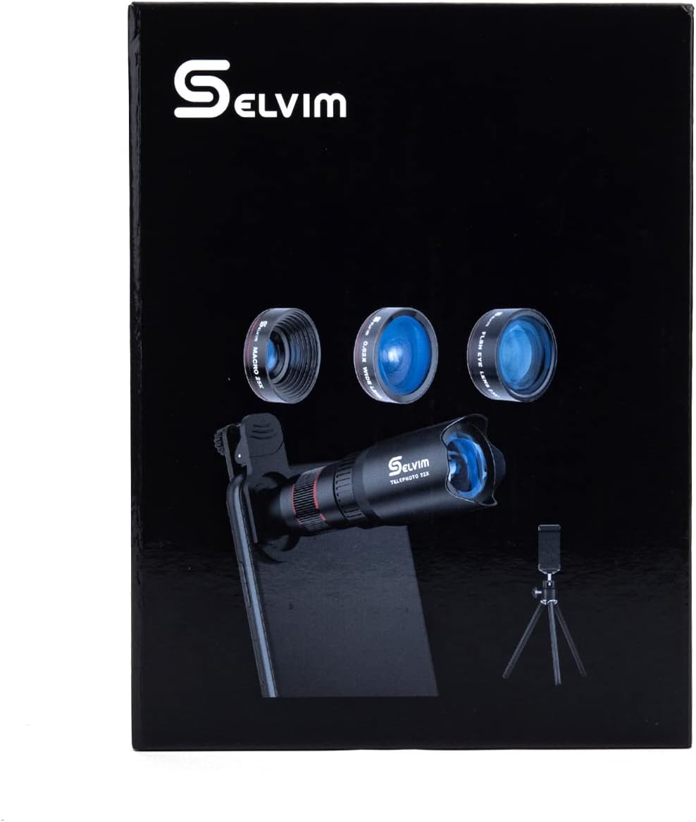 Selvim Phone Camera Lens Phone Lens Kit with 22X Telephoto Lens, 235°Fisheye Lens, 25X Macro Lens, 0.62X Wide Angle Lens, Compatible with iPhone 11 12 8 7 6 Plus X XS XR Samsung Android Pixel - Amazing Gadgets Outlet