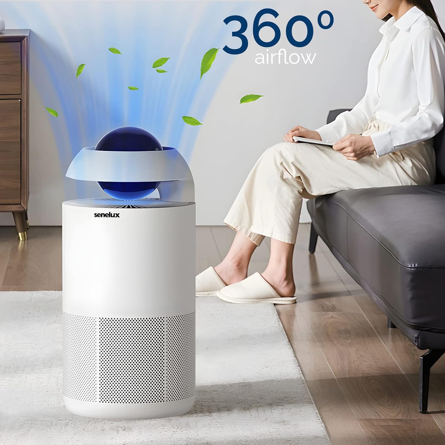 Senelux Air Purifier for Home Bedroom, H13 HEPA & Carbon Filters, CADR 100 m³/h, Removes 99.97% Pollen Allergies Dust Odours Smoke, Air Cleaner with Timer, Quiet 20dB Sleep Mode, Smart App Controls - Amazing Gadgets Outlet