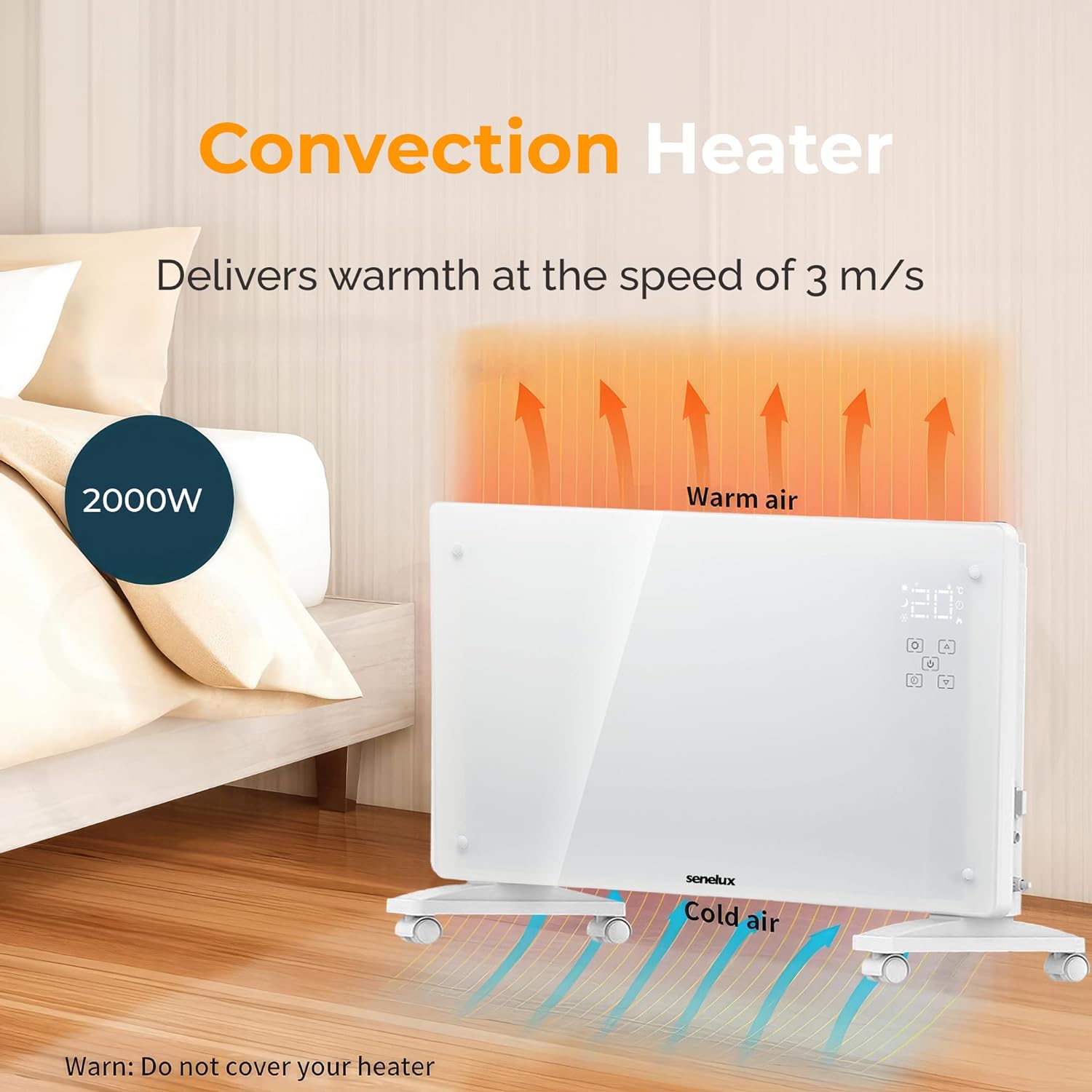 Senelux Electric Glass Panel Heater 2000W, Electrical Convection Heating WiFi Smart Heater, Adjustable 3 Heat Settings with Thermostat, APP/Remote Control Radiator, Wall Mounted or Free Standing - Amazing Gadgets Outlet