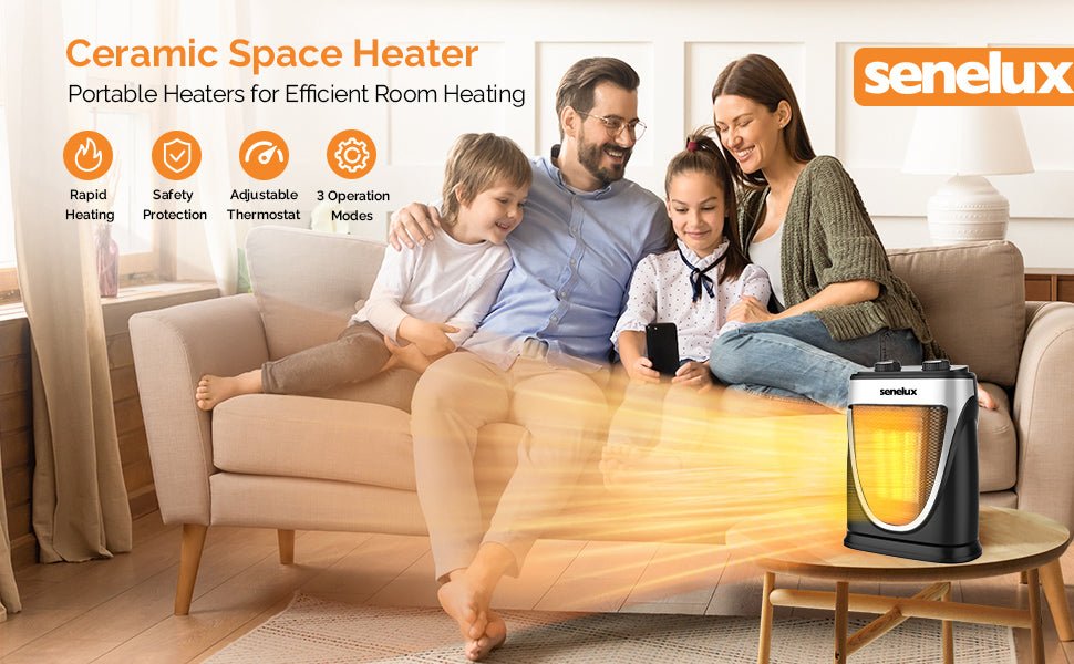 Senelux Space Heater, 1500W PTC Electric Ceramic Portable Heater Indoor Use 2 in 1 Fan Combo Fast Heating with Adjustable Thermostat Overheat and Tip Over Protection for Office Desk Rooms Bedroom - Amazing Gadgets Outlet