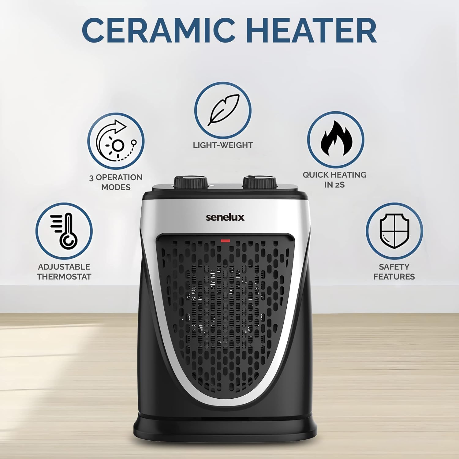 Senelux Space Heater, 1500W PTC Electric Ceramic Portable Heater Indoor Use 2 in 1 Fan Combo Fast Heating with Adjustable Thermostat Overheat and Tip Over Protection for Office Desk Rooms Bedroom - Amazing Gadgets Outlet