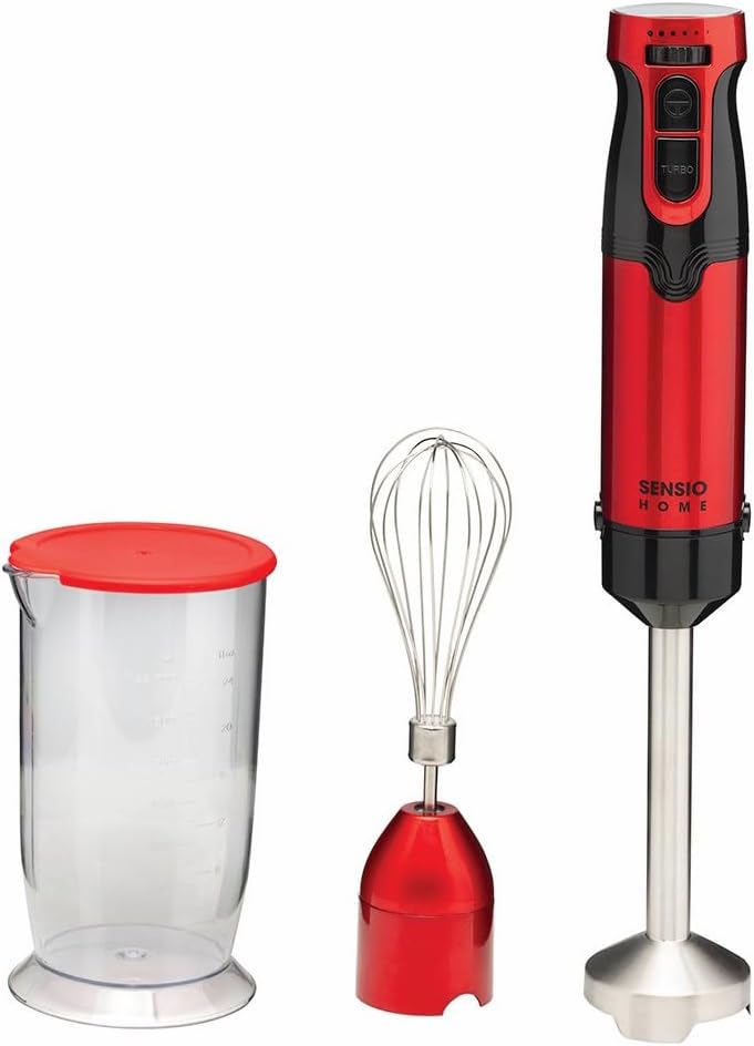 Sensio Home 1000W Super Powerful Hand Blender 3 - in - 1 Stainless Steel Stick Immersion Blender with Attachment, 700ml Mixing Beaker, Stainless Steel Whisk, Variable Speeds for Baby Food,Vegetables,Soup - Amazing Gadgets Outlet