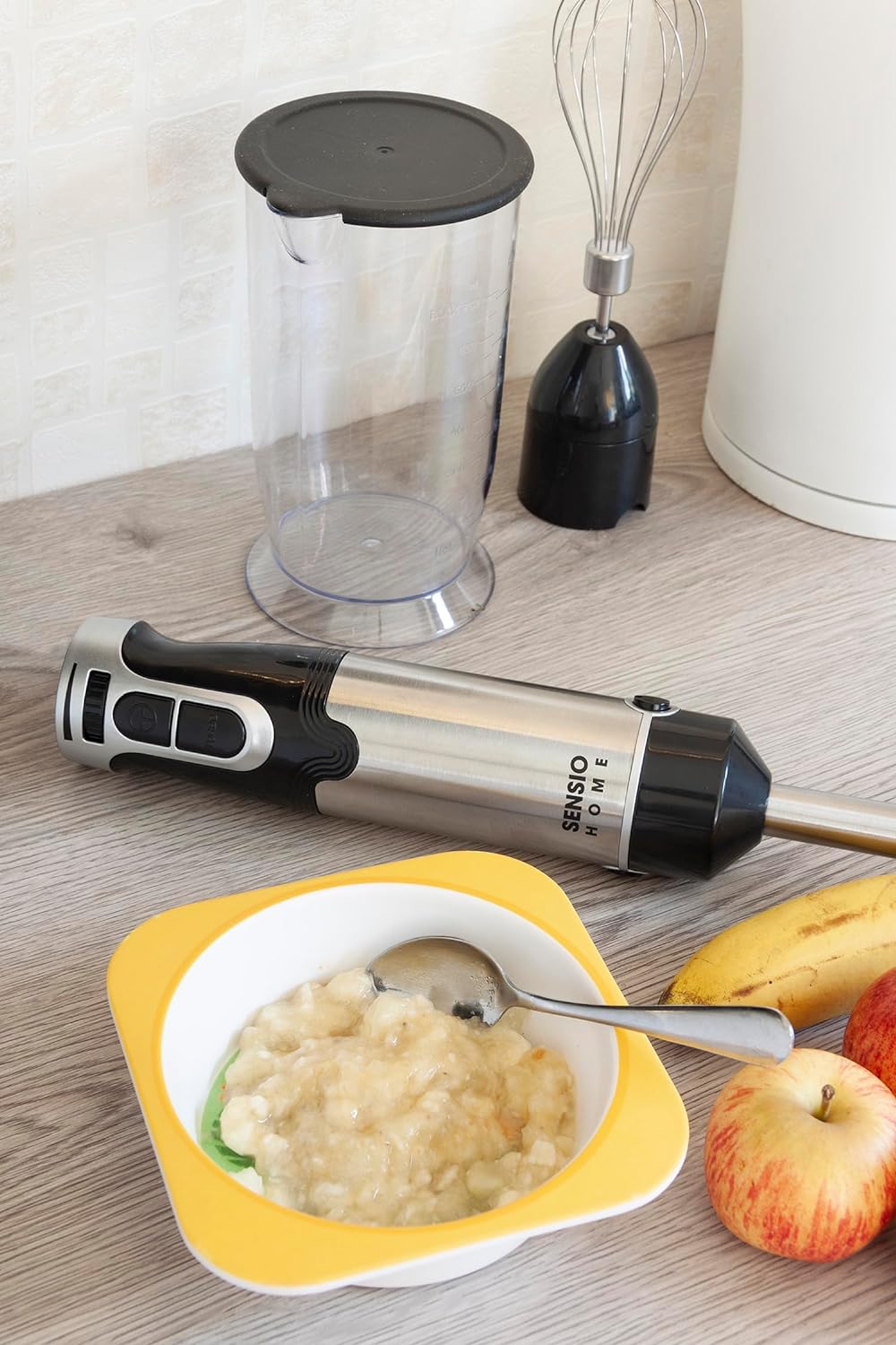 Sensio Home 1000W Super Powerful Hand Blender 3 - in - 1 Stainless Steel Stick Immersion Blender with Attachment, 700ml Mixing Beaker, Stainless Steel Whisk, Variable Speeds for Baby Food,Vegetables,Soup - Amazing Gadgets Outlet
