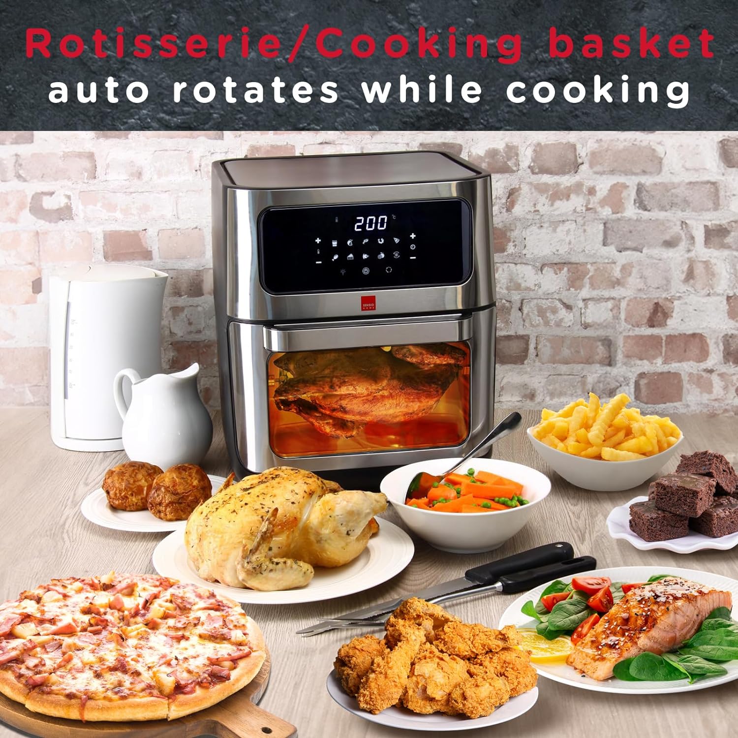 Sensio Home 12L Air Fryer Oven Rotisserie Function and Dehydrator, 10 in 1 Digital Display, 90 Minute Timer, Basket plus 4 More Accessories, Family Size Healthy Oil Free Cooking, 1800W Multifunctional - Amazing Gadgets Outlet