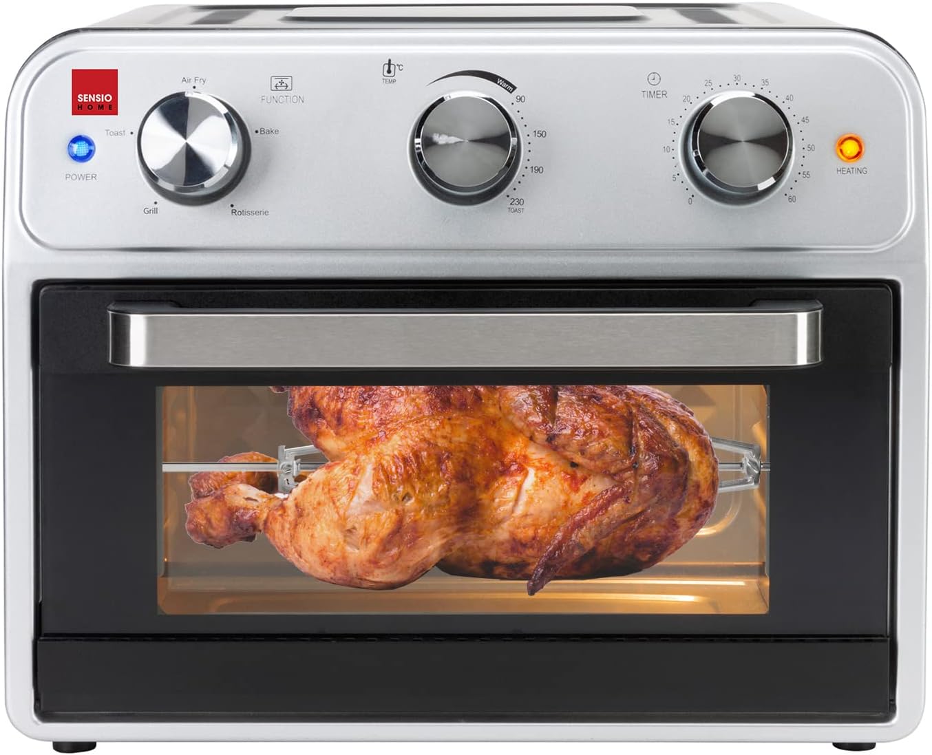 Sensio Home 12L Air Fryer Oven Rotisserie Function and Dehydrator, 10 in 1 Digital Display, 90 Minute Timer, Basket plus 4 More Accessories, Family Size Healthy Oil Free Cooking, 1800W Multifunctional - Amazing Gadgets Outlet