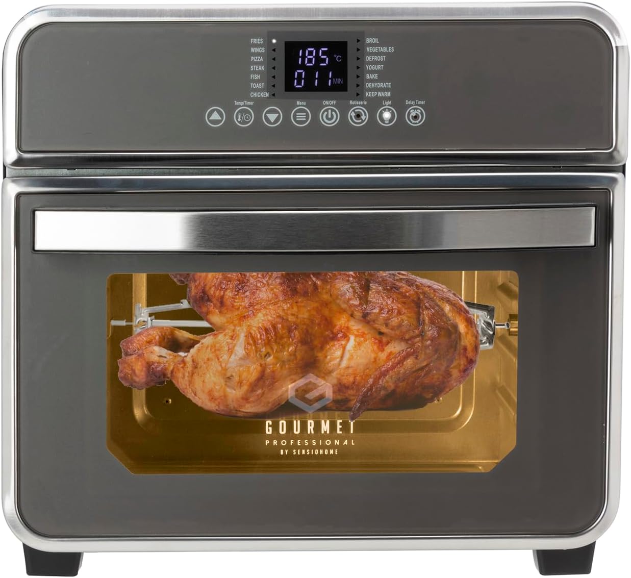 Sensio Home Gourmet Pro Clean Cook Air Fryer Oven - Dehydrator 1600W | 15L Capacity with Rotisserie Function and 14 Digital Preset Programs, Family Size Healthy Oil Free Cooking, Full Accessory Set - Amazing Gadgets Outlet