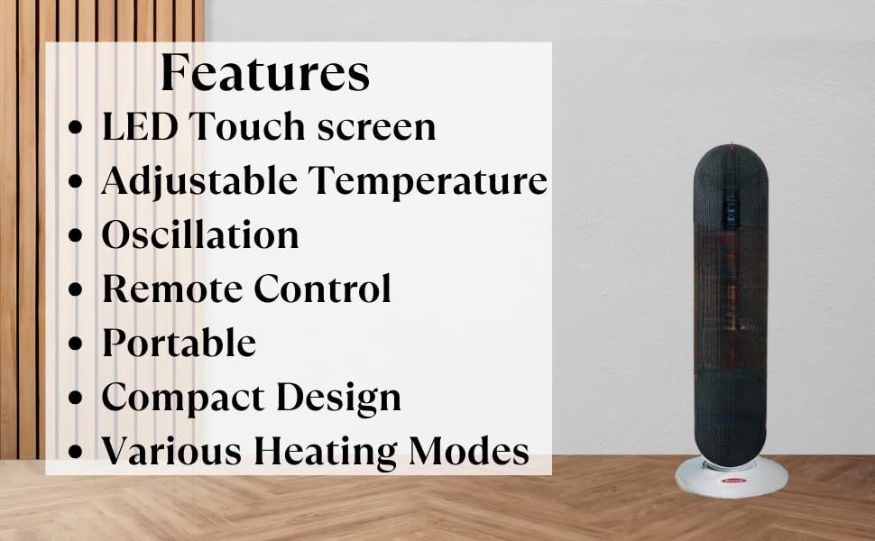 SENTIK® Electric Heater Energy Efficient 2000W, Portable PTC Ceramic Heater for indoor use with Oscillation, LCD Display Timer and Remote Control – Black - Amazing Gadgets Outlet