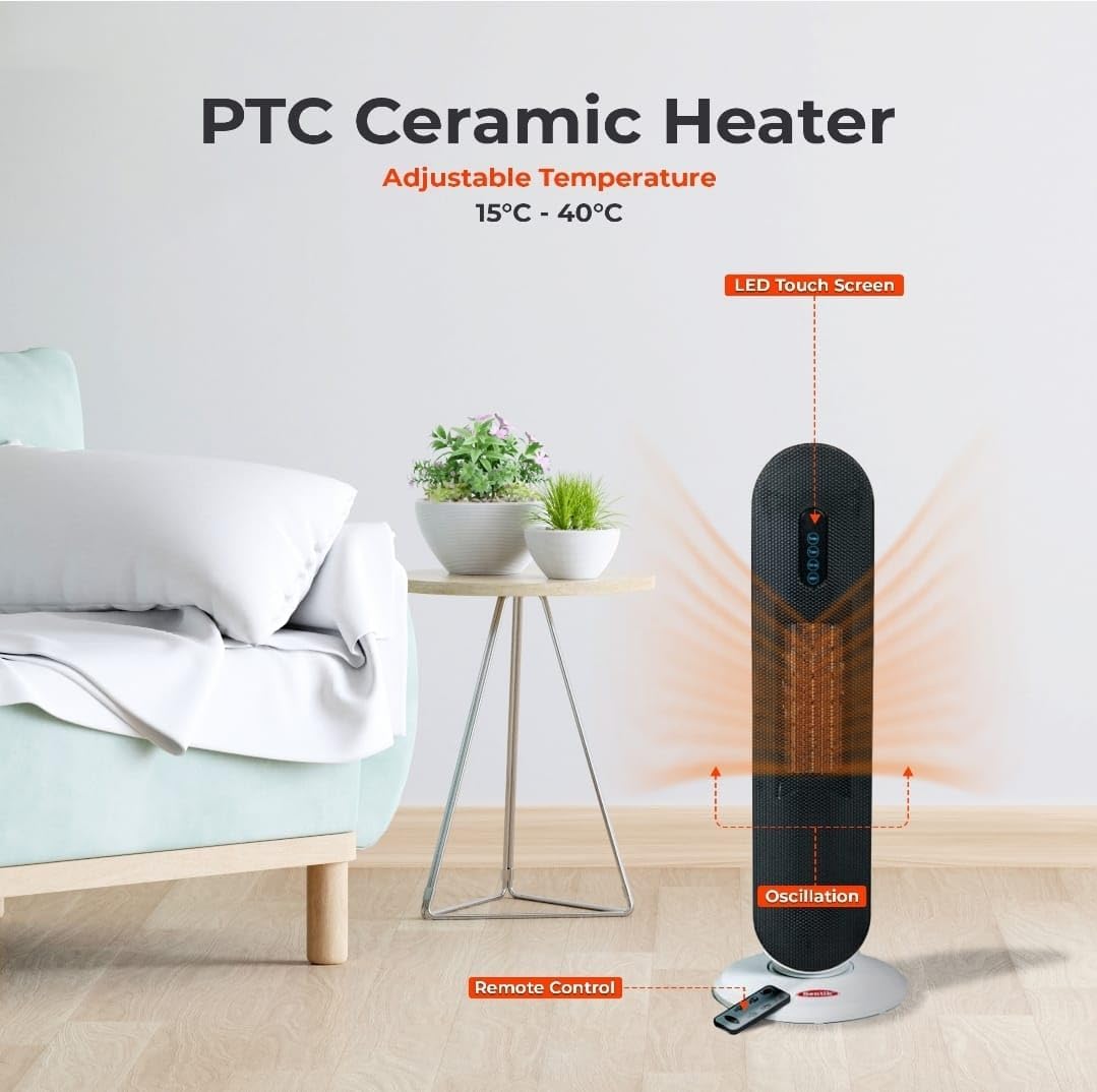 SENTIK® Electric Heater Energy Efficient 2000W, Portable PTC Ceramic Heater for indoor use with Oscillation, LCD Display Timer and Remote Control – Black - Amazing Gadgets Outlet