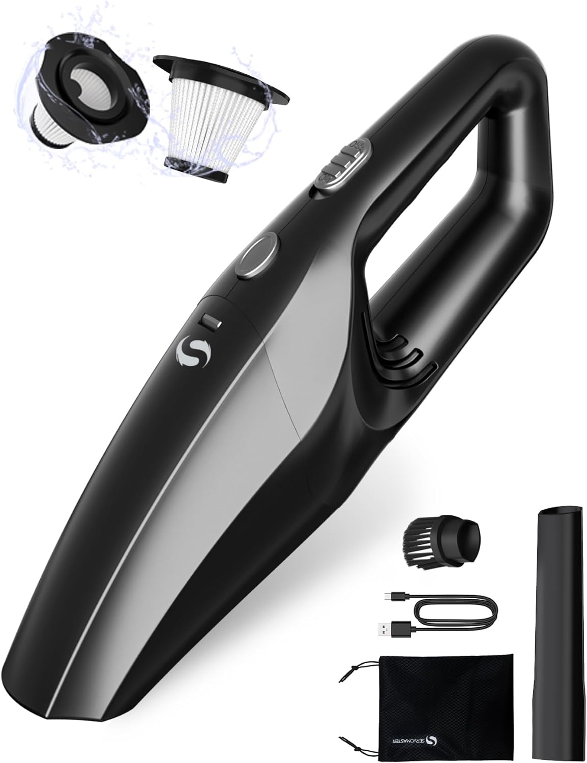 SERVOMASTER Handheld Vacuum Cleaner Cordless, Mini Portable Hand Held Vacuum Cleaner Rechargeable, Small Powerful Car Hoover Vacuum Cleaner Accessories Interior Cleaning Kit Essentials for Men Women - Amazing Gadgets Outlet