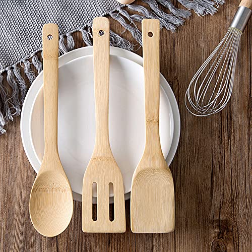 Set 7 Cooking Spoons Kitchen Utensils Set Tools Salad Barbecue Slotted Spatula Spoon Turner Fork Spoon Bread Tongs Camping BBQ Cookware for Non - Stick Pans Healthy Dishwasher Safe - Amazing Gadgets Outlet