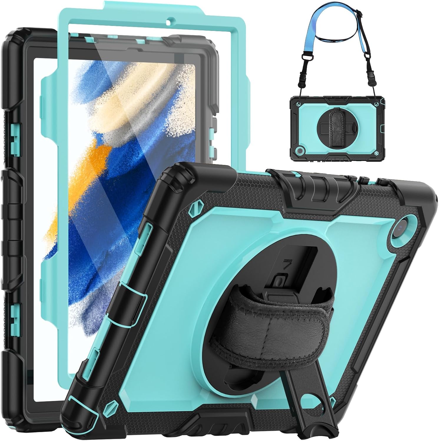 SEYMCY for Samsung Galaxy Tab A9 Plus / A9+ Case 11 Inch 2023, Full Body Shockproof Case with Screen Protector, Rotating Stand/Hand Strap, Shoulder Strap for Samsung A9+ Tablet Heavy Duty Case, Black - Amazing Gadgets Outlet