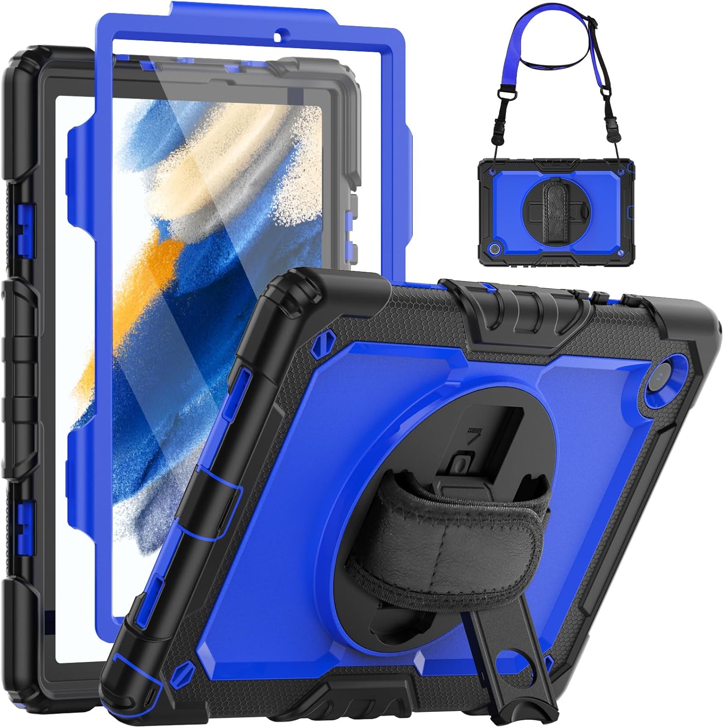 SEYMCY for Samsung Galaxy Tab A9 Plus / A9+ Case 11 Inch 2023, Full Body Shockproof Case with Screen Protector, Rotating Stand/Hand Strap, Shoulder Strap for Samsung A9+ Tablet Heavy Duty Case, Black - Amazing Gadgets Outlet