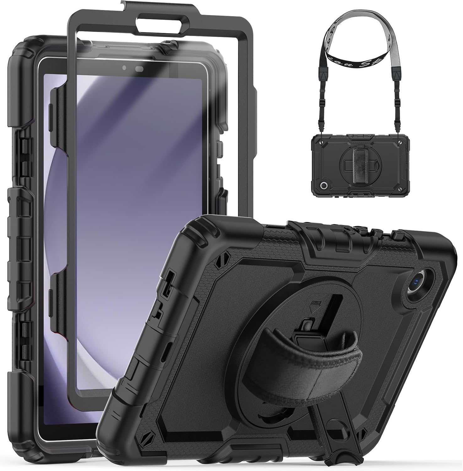 SEYMCY for Samsung Galaxy Tab A9 Plus / A9+ Case 11 Inch 2023, Full Body Shockproof Case with Screen Protector, Rotating Stand/Hand Strap, Shoulder Strap for Samsung A9+ Tablet Heavy Duty Case, Black - Amazing Gadgets Outlet