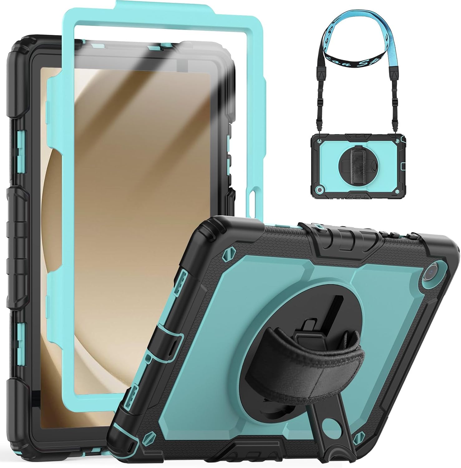 SEYMCY for Samsung Galaxy Tab A9 Plus / A9+ Case 11 Inch 2023, Full Body Shockproof Case with Screen Protector, Rotating Stand/Hand Strap, Shoulder Strap for Samsung A9+ Tablet Heavy Duty Case, Black - Amazing Gadgets Outlet