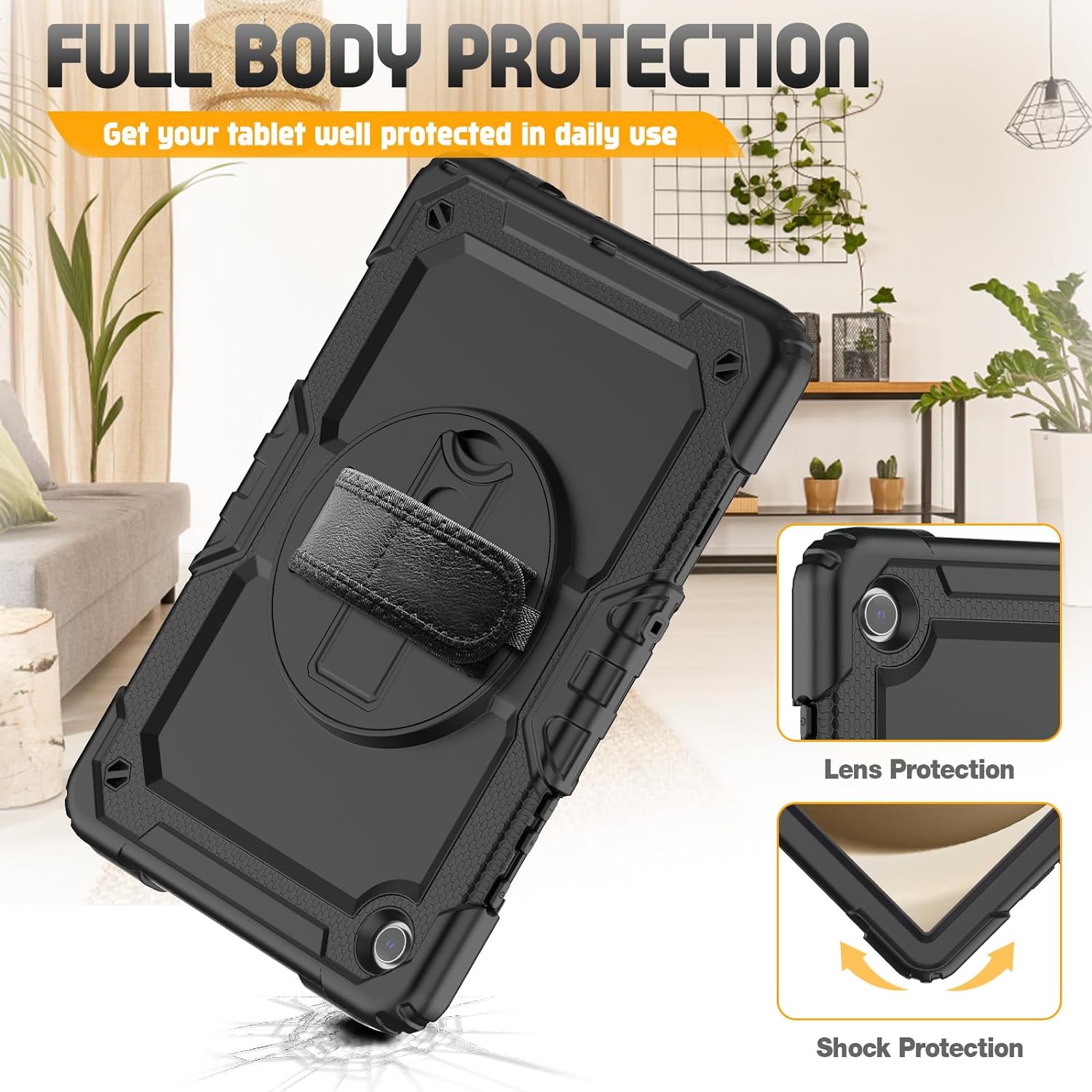 SEYMCY for Samsung Galaxy Tab A9 Plus / A9+ Case 11 Inch 2023, Full Body Shockproof Case with Screen Protector, Rotating Stand/Hand Strap, Shoulder Strap for Samsung A9+ Tablet Heavy Duty Case, Black - Amazing Gadgets Outlet