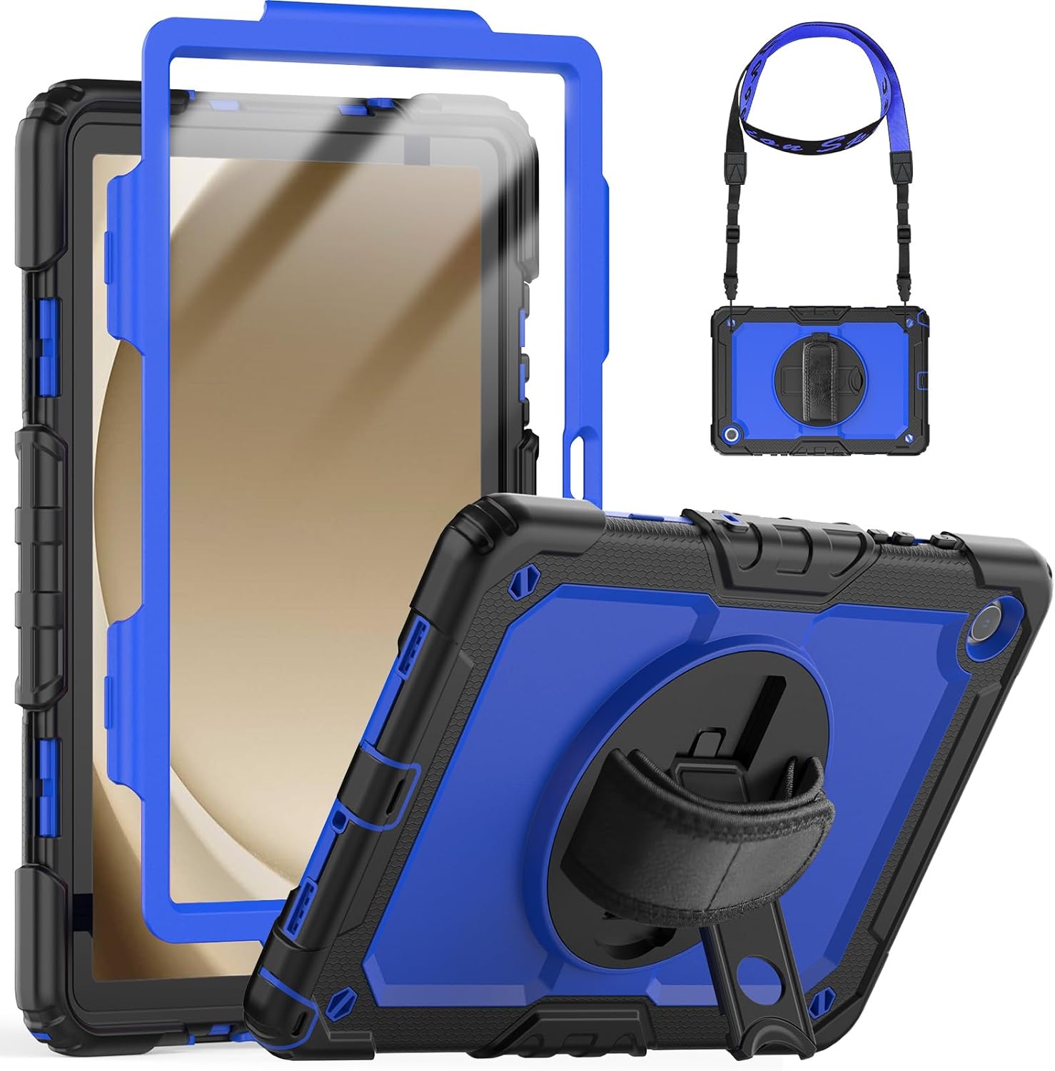 SEYMCY for Samsung Galaxy Tab A9 Plus / A9+ Case 11 Inch 2023, Full Body Shockproof Case with Screen Protector, Rotating Stand/Hand Strap, Shoulder Strap for Samsung A9+ Tablet Heavy Duty Case, Black - Amazing Gadgets Outlet