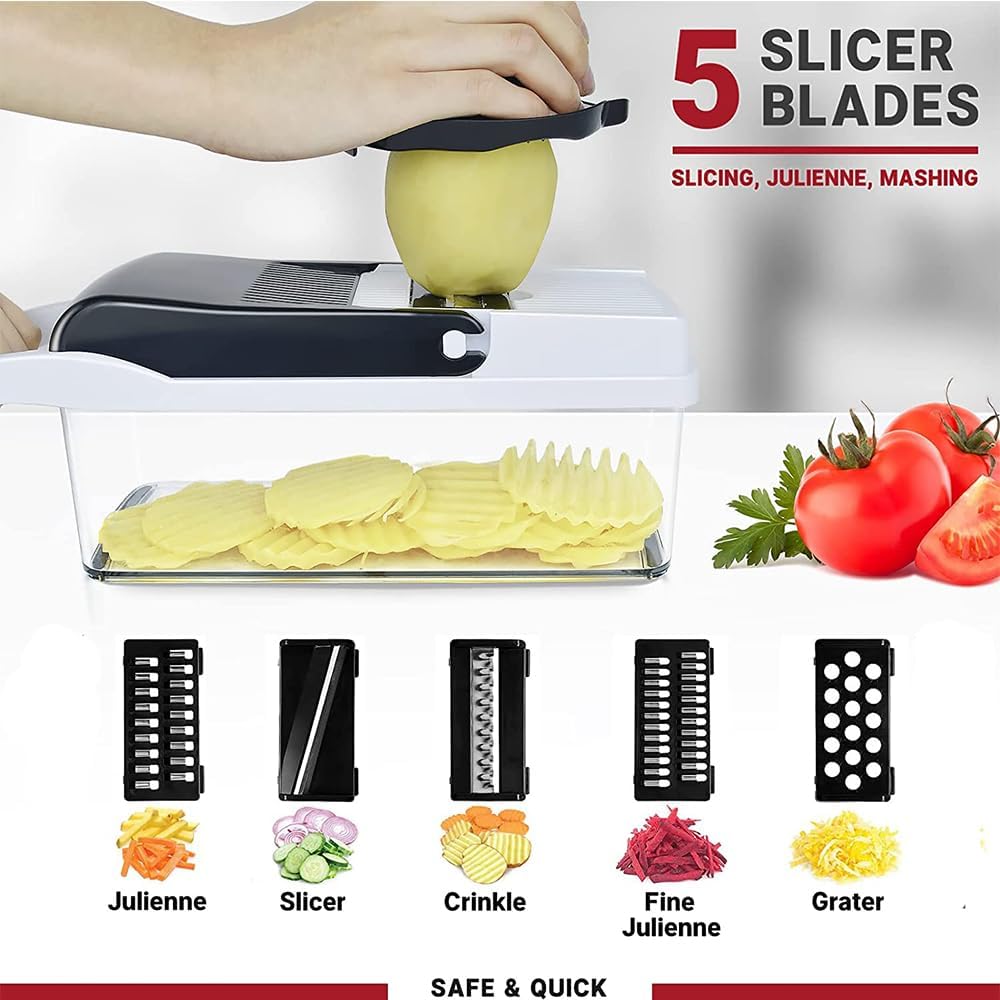 SGAONSN 22 in 1 Vegetable Chopper, Kitchen Mandoline with 1.2L Container & Draining Basket,Vegetable Chopper Onion Chopper & Dicer |Spiralizer, Lemon Squeezer, Egg Seperator - Ultimate Kitchen Gadget - Amazing Gadgets Outlet