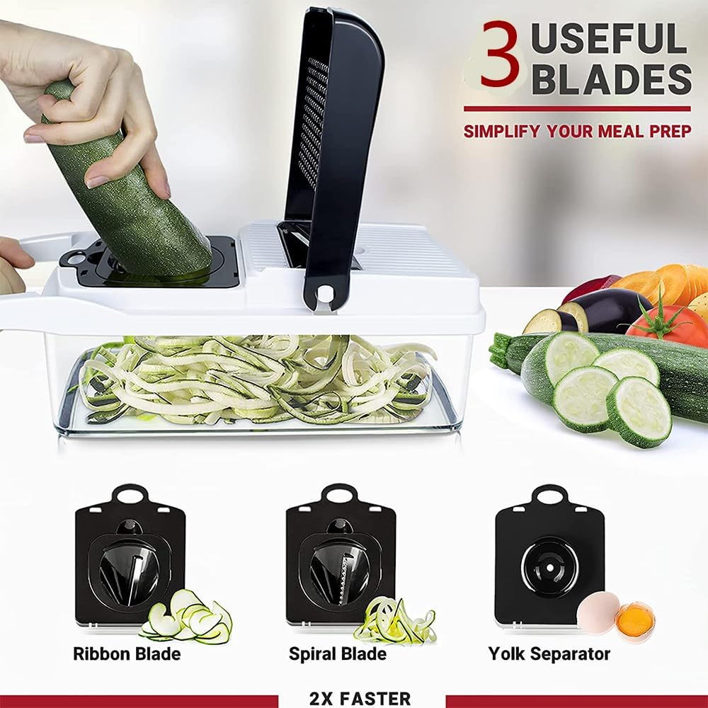 SGAONSN 22 in 1 Vegetable Chopper, Kitchen Mandoline with 1.2L Container & Draining Basket,Vegetable Chopper Onion Chopper & Dicer |Spiralizer, Lemon Squeezer, Egg Seperator - Ultimate Kitchen Gadget - Amazing Gadgets Outlet