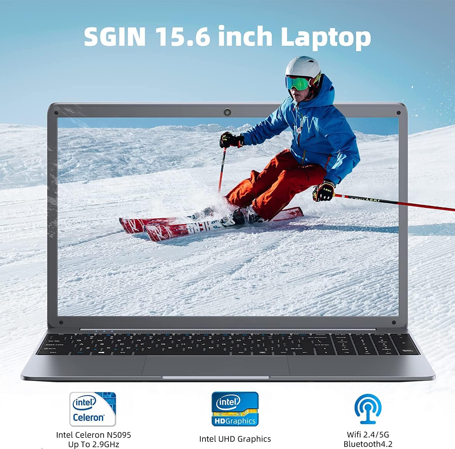 SGIN 15.6 Inch Laptop 12GB RAM 512GB SSD, 1080P FHD Celeron N5095 Up to 2.8GHz, 180° Open Angle, PC Notebook with Dual Band WiFi, 2xUSB 3.0, Keyboard Film in Eight Languages - Amazing Gadgets Outlet