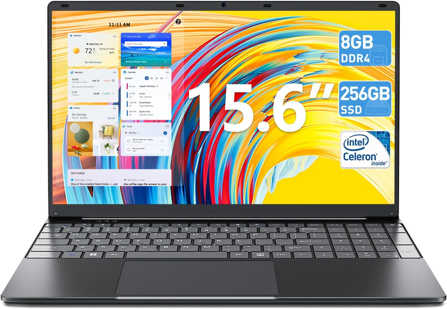 SGIN 15.6 Inch Laptop 12GB RAM 512GB SSD, 1080P FHD Celeron N5095 Up to 2.8GHz, 180° Open Angle, PC Notebook with Dual Band WiFi, 2xUSB 3.0, Keyboard Film in Eight Languages - Amazing Gadgets Outlet