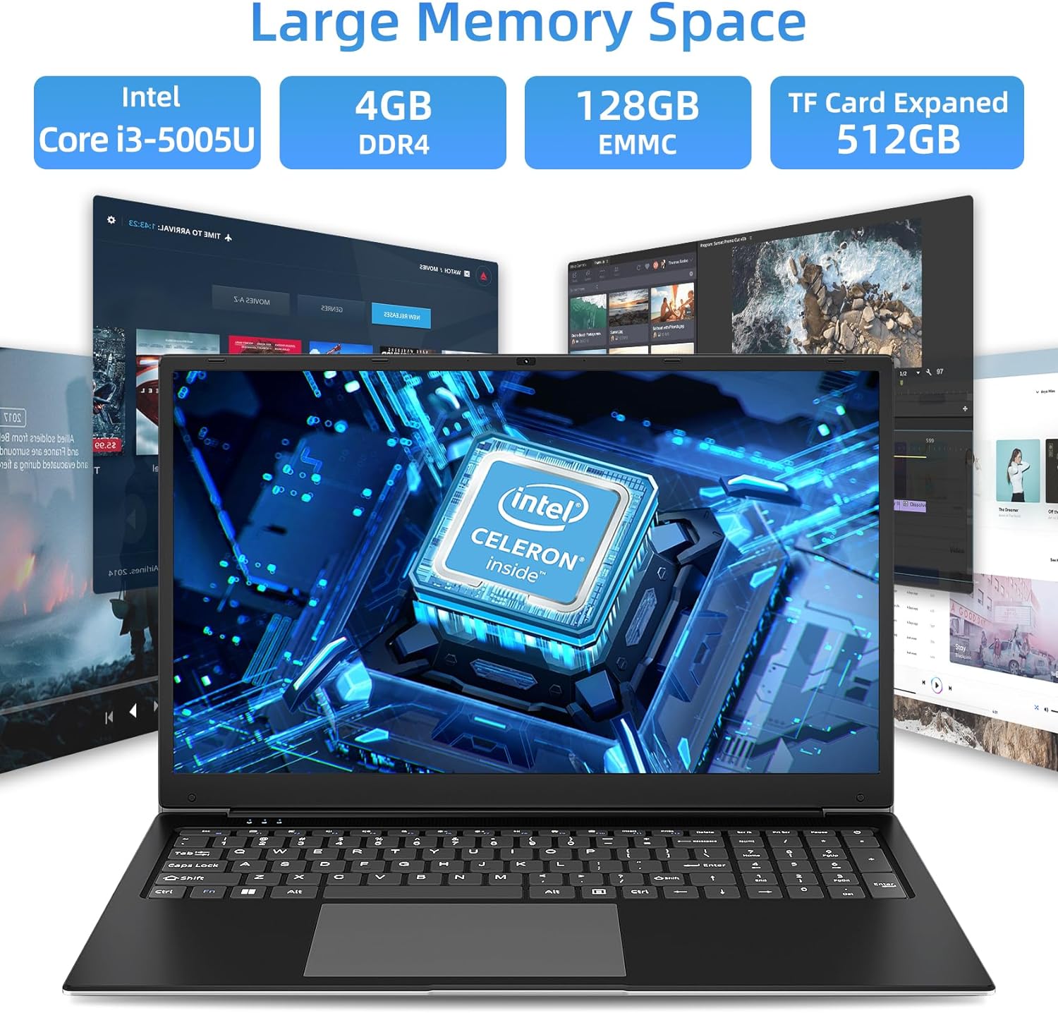 SGIN Laptop 17.3 Inch 4GB RAM 128GB SSD, Laptop i3 - 5005U Celeron Dual - Core Processor Up to 2.4GHz, 1080P FHD PC Notebook with Dual Band WiFi, 2xUSB 3.0, Keyboard Film in Eight Languages - Amazing Gadgets Outlet