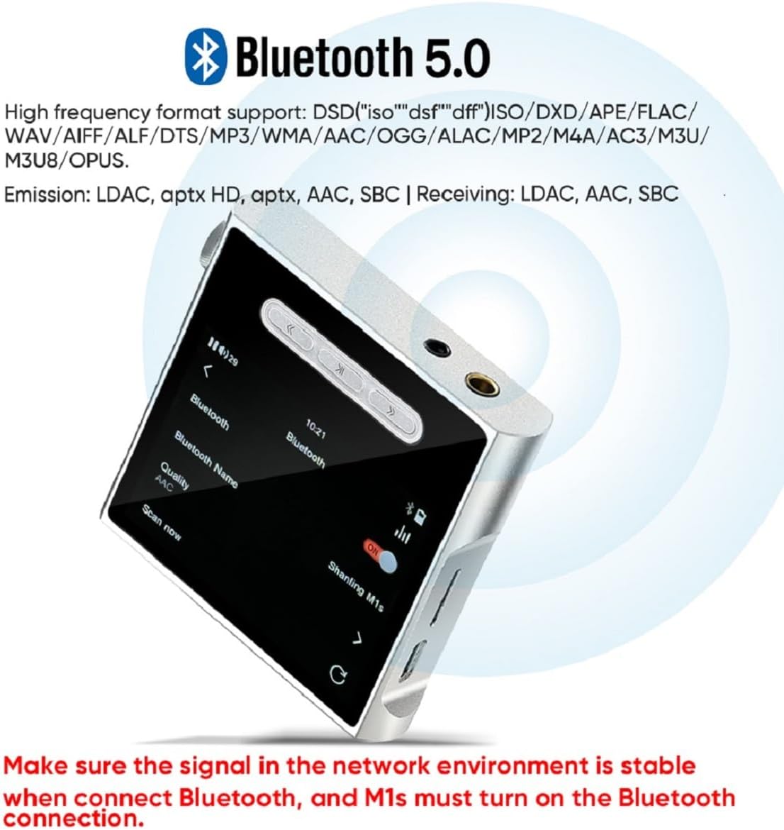 SHANLING M1s HiFi Music Player, ES903802M FPGA MQA Lossless MP3 with 32Bit/768kHz DSD512, Bluetooth 5.0/WiFi/USB Digital Audio Player, 3.5mm 4.4mm Headphone Output Mp3s Daps (Black, Without SD Card) - Amazing Gadgets Outlet