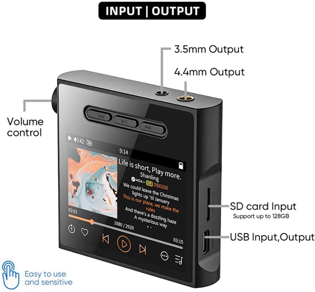 SHANLING M1s HiFi Music Player, ES903802M FPGA MQA Lossless MP3 with 32Bit/768kHz DSD512, Bluetooth 5.0/WiFi/USB Digital Audio Player, 3.5mm 4.4mm Headphone Output Mp3s Daps (Black, Without SD Card) - Amazing Gadgets Outlet