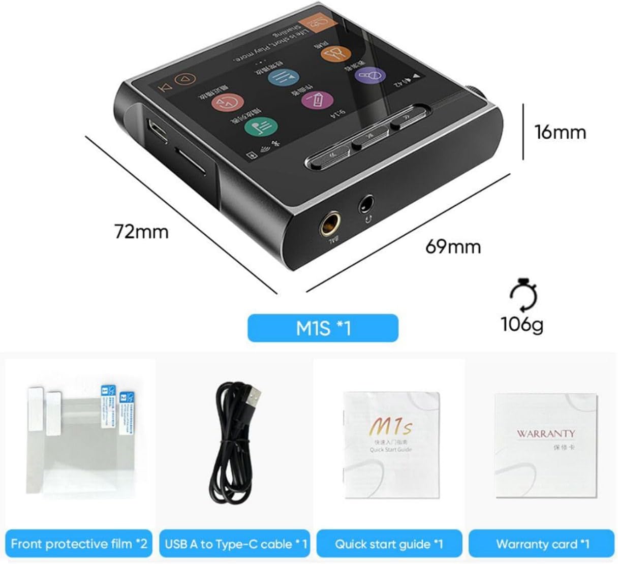 SHANLING M1s HiFi Music Player, ES903802M FPGA MQA Lossless MP3 with 32Bit/768kHz DSD512, Bluetooth 5.0/WiFi/USB Digital Audio Player, 3.5mm 4.4mm Headphone Output Mp3s Daps (Black, Without SD Card) - Amazing Gadgets Outlet