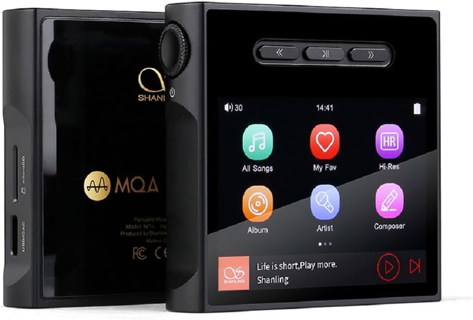 SHANLING M1s HiFi Music Player, ES903802M FPGA MQA Lossless MP3 with 32Bit/768kHz DSD512, Bluetooth 5.0/WiFi/USB Digital Audio Player, 3.5mm 4.4mm Headphone Output Mp3s Daps (Black, Without SD Card) - Amazing Gadgets Outlet