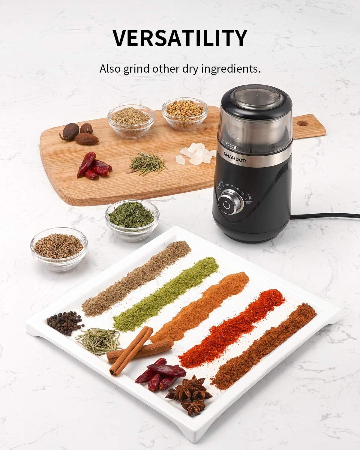 SHARDOR Coffee Grinder Electric with Adjustable Precision Setting, Removable Stainless Steel Cup, 25000rpm Powerful Grinder for Dried Spice, Pepper, Grain, Coffee Bean, Nuts - Amazing Gadgets Outlet