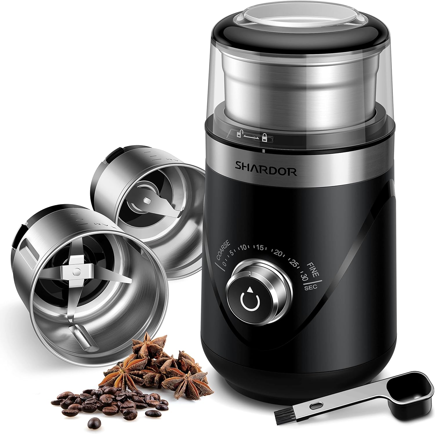 SHARDOR Coffee Grinder Electric with Adjustable Precision Setting, Removable Stainless Steel Cup, 25000rpm Powerful Grinder for Dried Spice, Pepper, Grain, Coffee Bean, Nuts - Amazing Gadgets Outlet