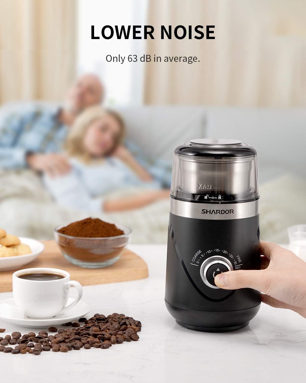 SHARDOR Coffee Grinder Electric with Adjustable Precision Setting, Removable Stainless Steel Cup, 25000rpm Powerful Grinder for Dried Spice, Pepper, Grain, Coffee Bean, Nuts - Amazing Gadgets Outlet