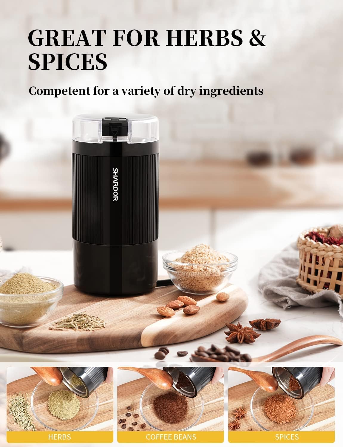 SHARDOR Electric Coffee Grinder with Safe and Durable 304 Stainless Steel Blades,Fast Grinding for Coffee Beans, Dried Spice, Nuts, Herbs with Cleaning Brush - Amazing Gadgets Outlet