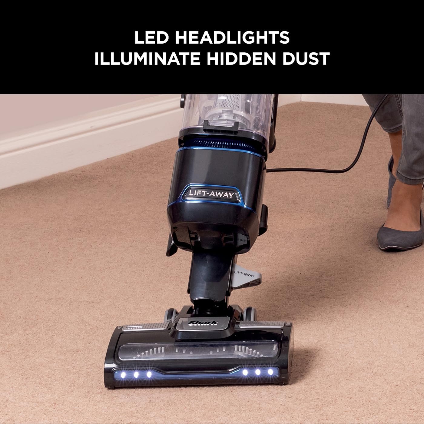 Shark Corded Upright Vacuum Cleaner 1.1L with Lift - Away Technology, LED Headlights, Anti - Allergen, 8m Cord, 750W, Crevice & Multi - Surface Tools, Blue/Black, NV602UK - Amazing Gadgets Outlet