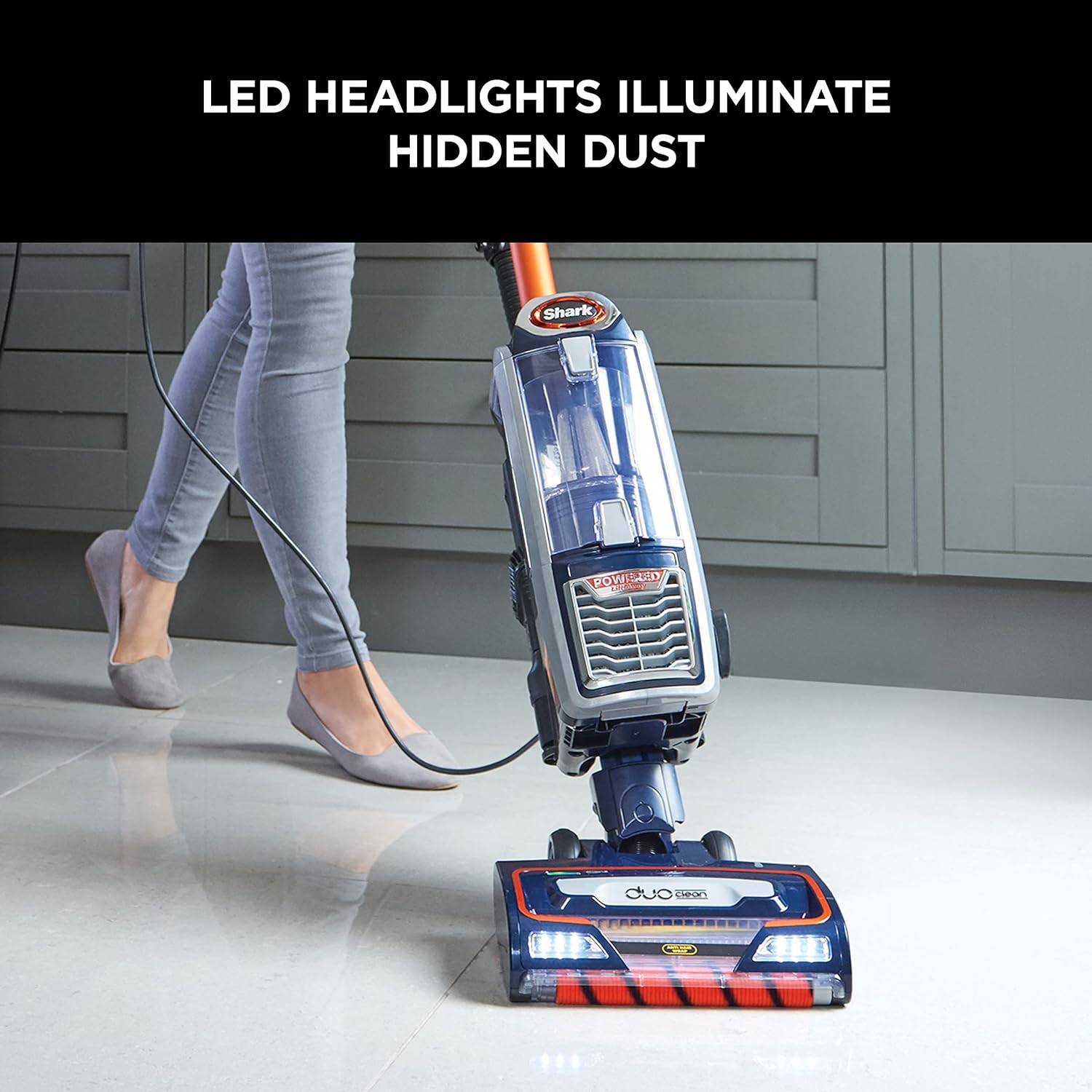 Shark Corded Upright Vacuum Cleaner,0.83L with Anti Hair Wrap Technology & DuoClean, Pet Model, Powered Lift - Away, LED Headlights, Anti - Allergen, 8m Cord, 750W, 2 Attachments, Navy/Orange, NZ801UKT - Amazing Gadgets Outlet