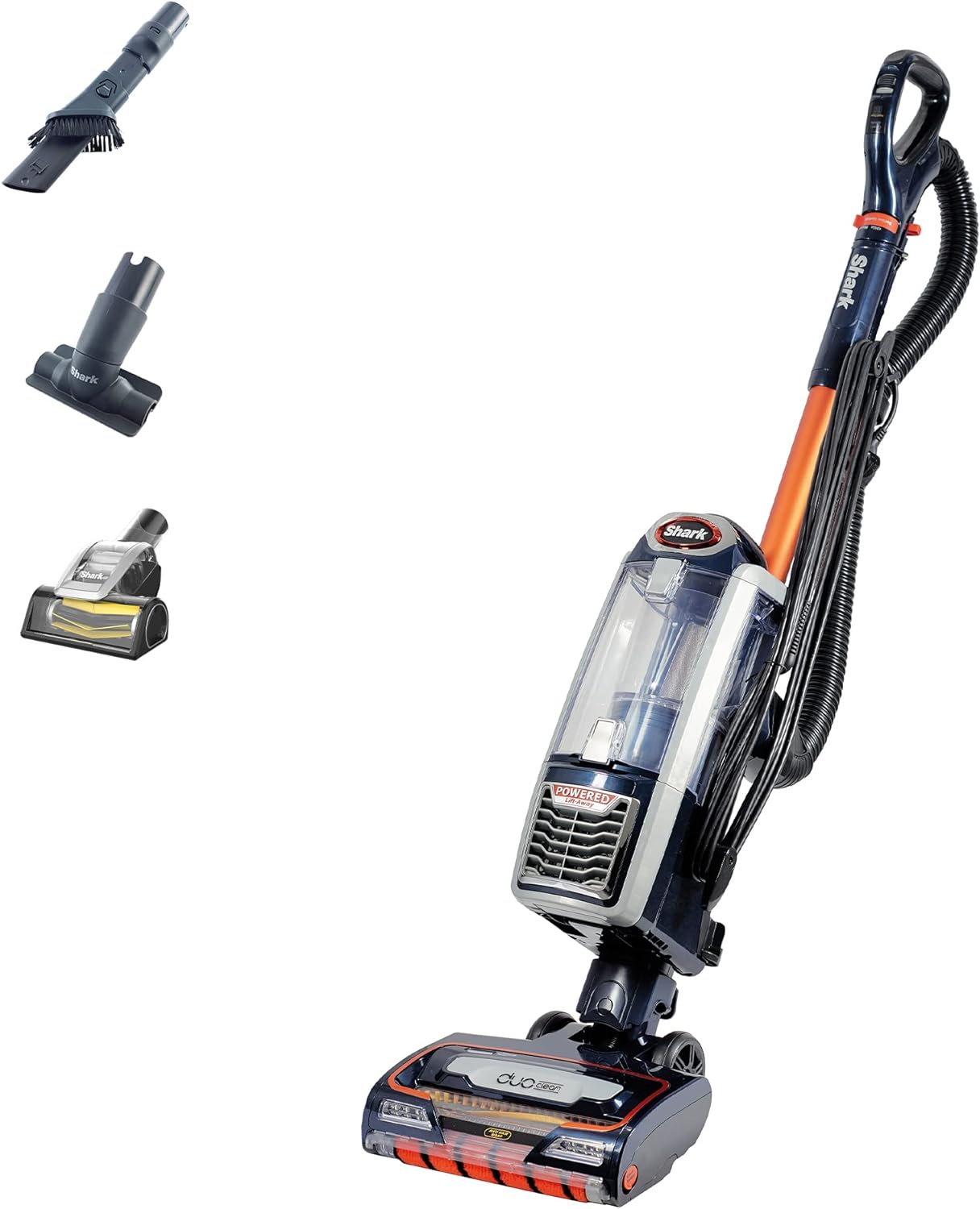 Shark Corded Upright Vacuum Cleaner,0.83L with Anti Hair Wrap Technology & DuoClean, Pet Model, Powered Lift - Away, LED Headlights, Anti - Allergen, 8m Cord, 750W, 2 Attachments, Navy/Orange, NZ801UKT - Amazing Gadgets Outlet