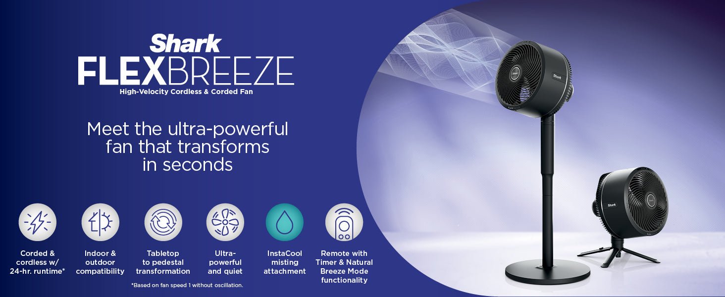 Shark FlexBreeze High - Velocity 12 in 1 Fan, Hybrid Corded & Cordless Portable Cooling Fan, Indoor & Outdoor, with Remote Control, Adjustable Tilt, UV & Water - Resistant, Powerful & Quiet, Black FA220UK - Amazing Gadgets Outlet