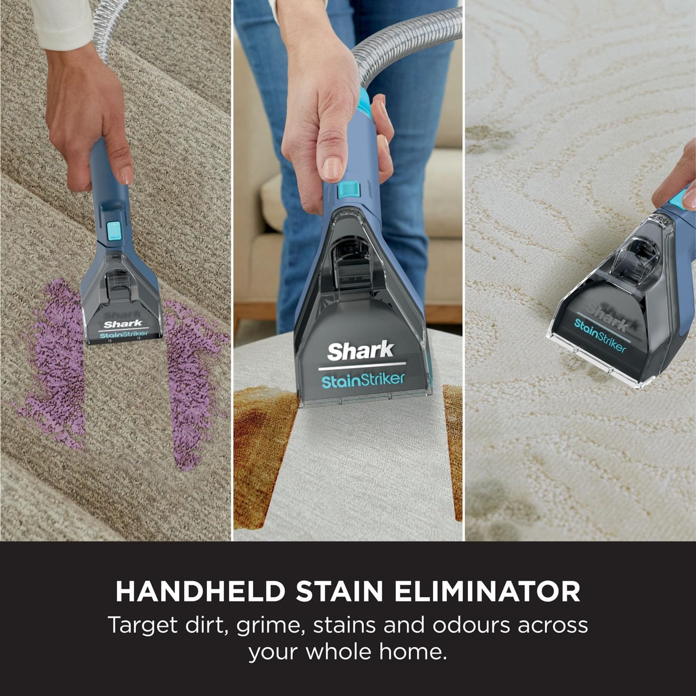 Shark StainStriker Stain & Spot Cleaner with Tough Stain, Crevice & Hose - Cleaning Tools, 2x Bespoke Cleaning Formulas Remove Stains, Odours, Dirt & Grime, Lightweight, 450W, Blue, PX200UK - Amazing Gadgets Outlet