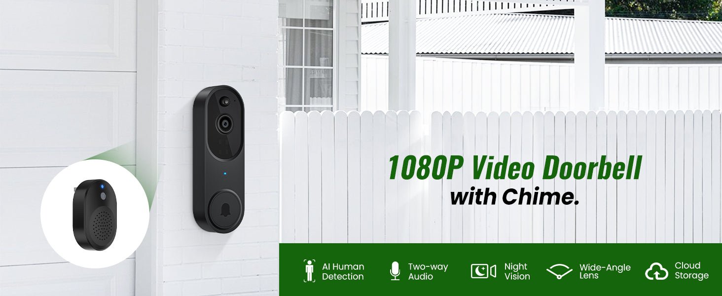 SHARKPOP 1080p Video Doorbell Camera Wireless with 2 - Way Audio, Ring Chime Included, Smart Human Motion Detection, HD Night Vision, Cloud Storage, Easy Installation, Real - Time Alerts for Home Security - Amazing Gadgets Outlet