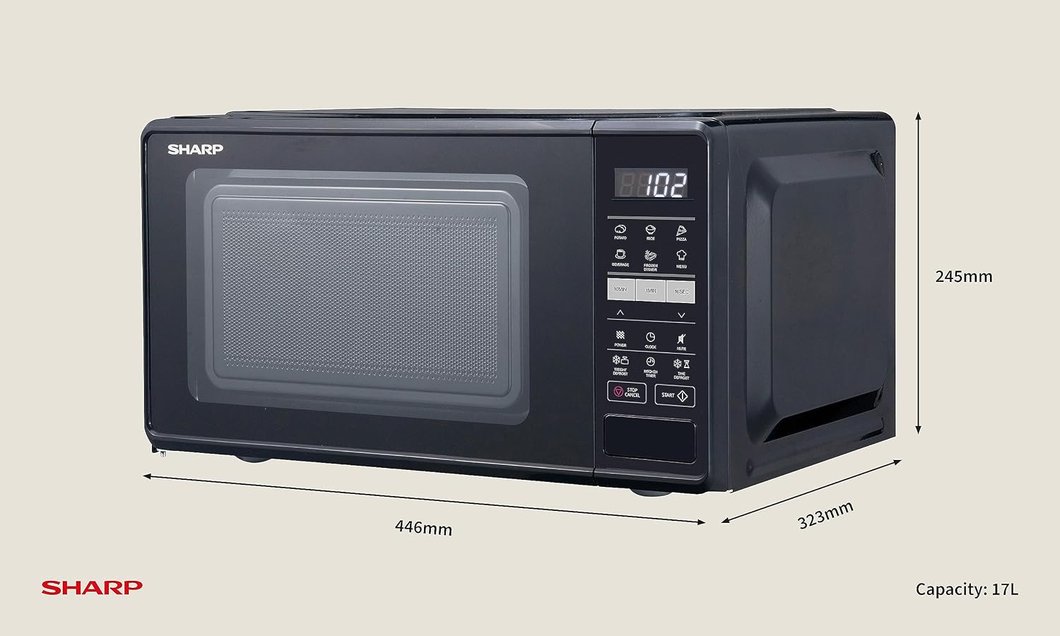 Sharp 17 Litre 700W Black Solo Digital Microwave with 10 Power Levels, 6 Auto Cook Settings, Defrost Function & Easy Clean, Digital Clock & Timer with Child Safety Lock, RS172TB - UK - Amazing Gadgets Outlet