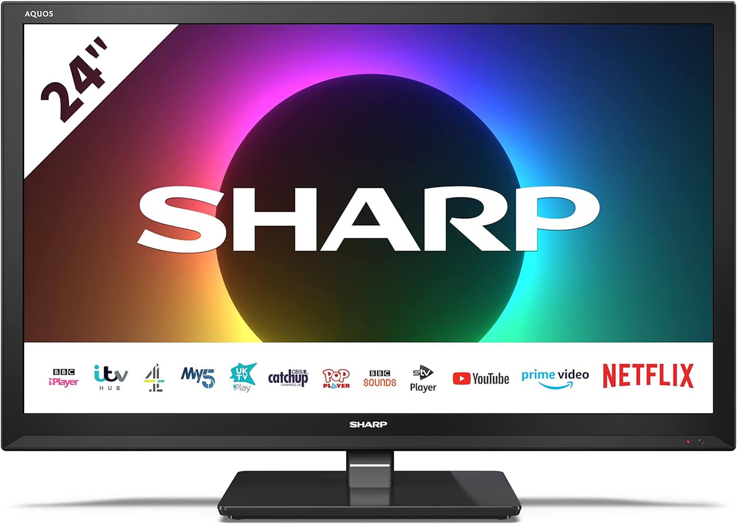 SHARP 1T - C24EE6KC2FB 24 Inch Smart TV, HD Ready LED Display with DTS Virtual X, Dolby Digital Audio Decoder, Freeview Play and Wireless Streaming - Black, Energy Class F (Amazon Exclusive) - Amazing Gadgets Outlet