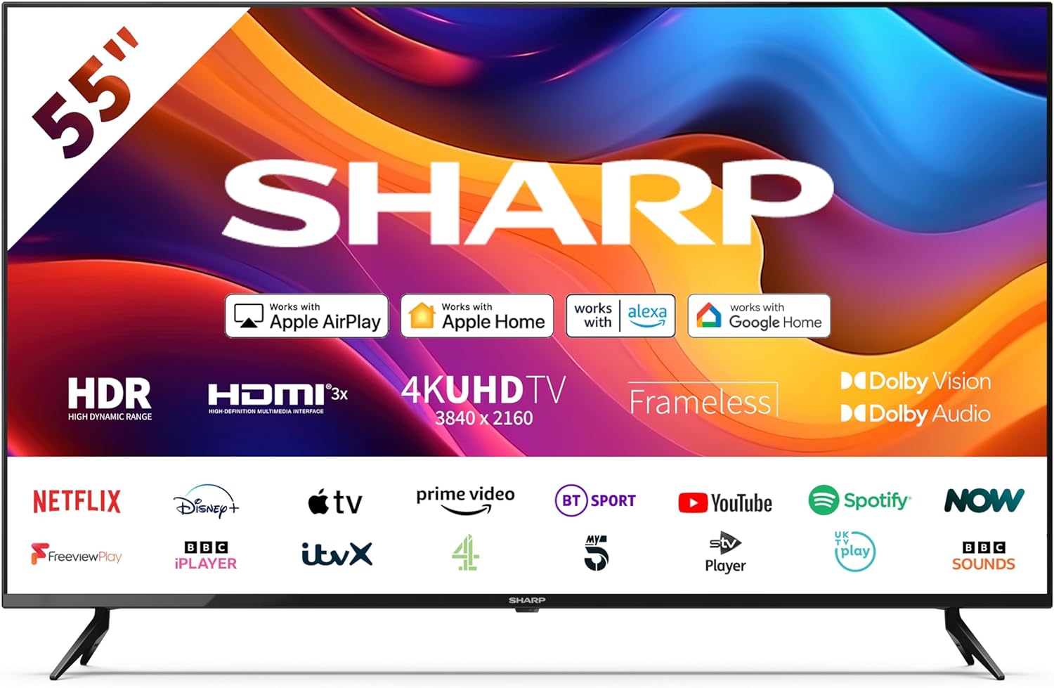 SHARP 40FD6K 40 - Inch Full HD Smart Frameless Roku TV™ in Black with Active Motion 200, HDR10 Support, Freeview Play, Pre - Installed Apps, 3x HDMI & 1x USB - Amazing Gadgets Outlet