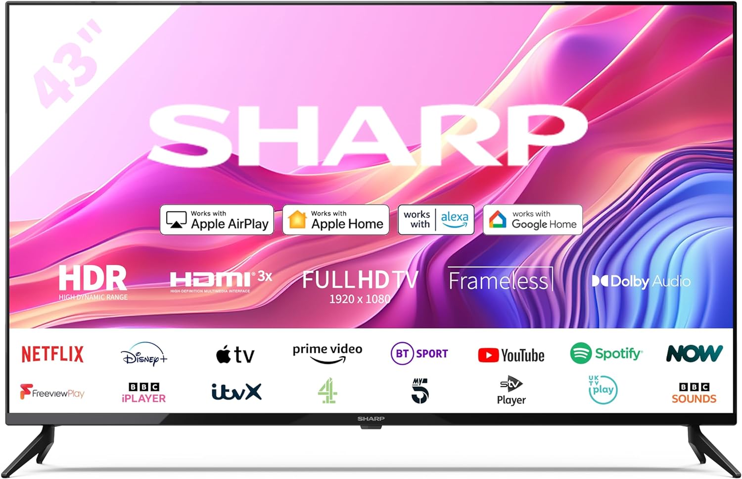 SHARP 40FD6K 40 - Inch Full HD Smart Frameless Roku TV™ in Black with Active Motion 200, HDR10 Support, Freeview Play, Pre - Installed Apps, 3x HDMI & 1x USB - Amazing Gadgets Outlet