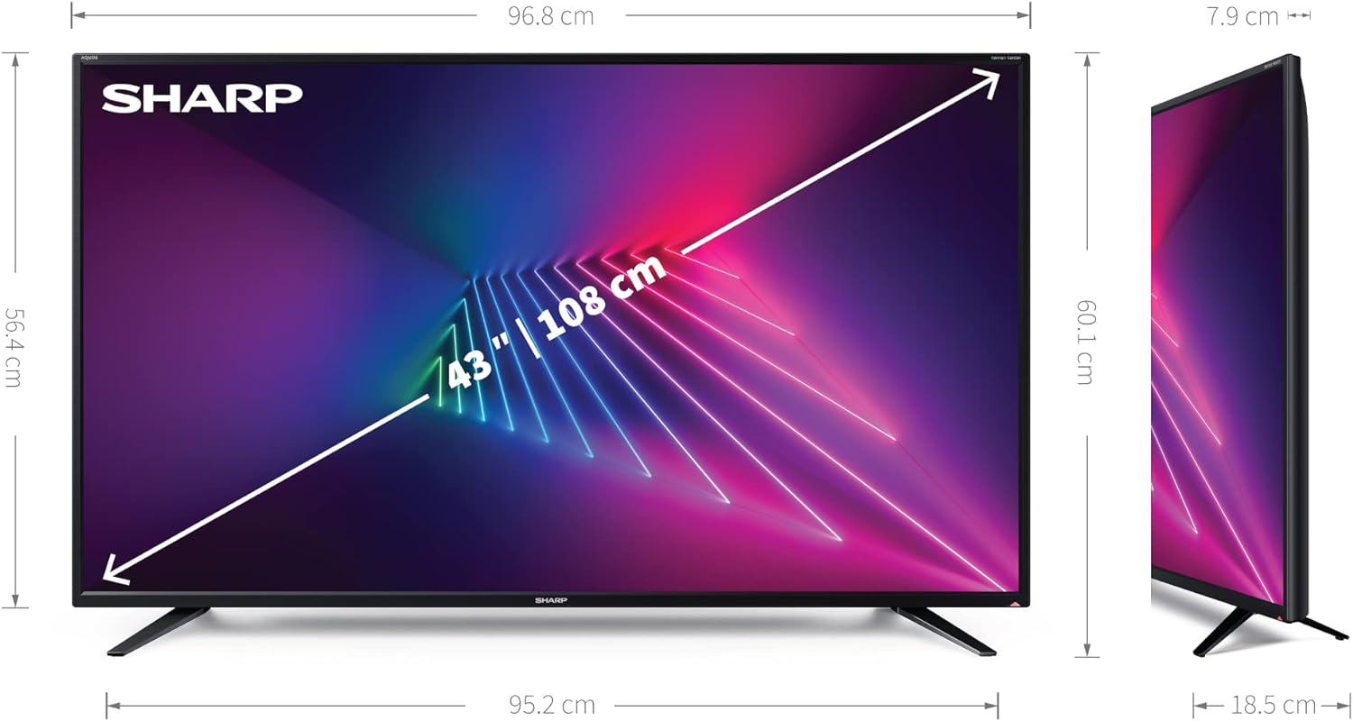 SHARP 43EH2K 43 - Inch 4K Ultra HD Smart LED TV with HDR, Freeview Play, HARMAN/KARDON® Sound System, Aquos Net+, Pre - Installed Apps, SD Card Reader, 4x HDMI & 2x USB - Black - Amazing Gadgets Outlet
