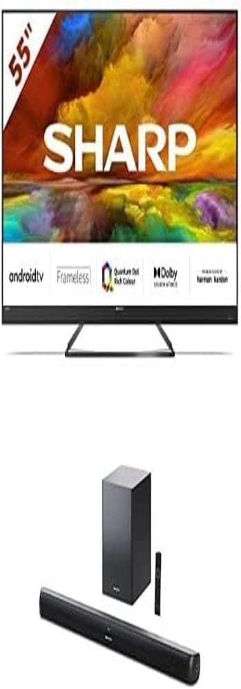 SHARP 4T - C50EQ3KM2AG 50 - Inch 4K UHD Quantum Dot Frameless Android Smart TV with Freeview HD, Google Assistant, Chromecast, 4 x HDMI, 2 x USB & Bluetooth, QLED TV – Black - Amazing Gadgets Outlet