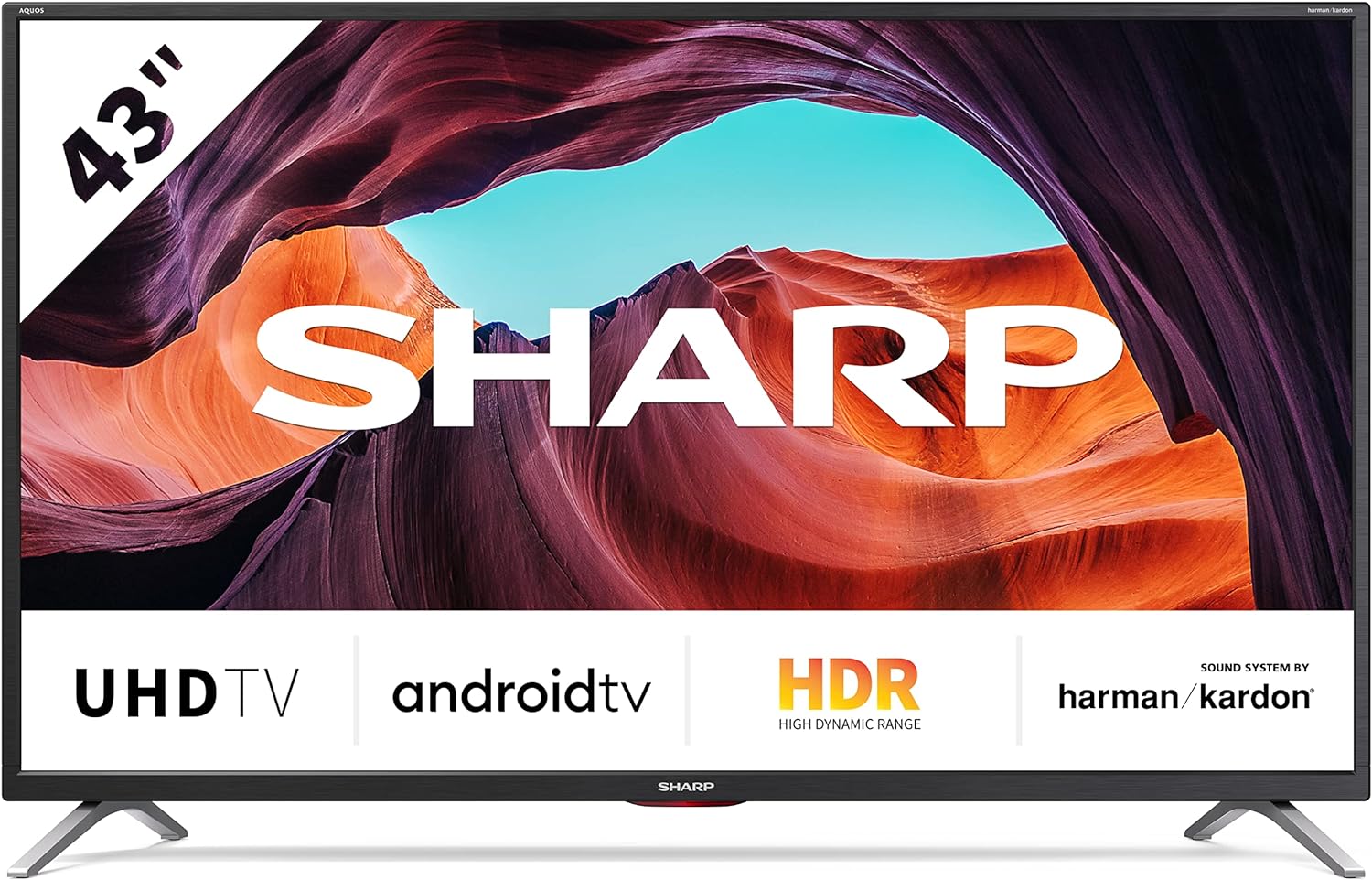 Sharp 4T - C50FN6KL2AB 50 - Inch 4K Android Smart TV, Frameless UHD HDR with Google Assistant, HDMI 2.1 with eARC, Dolby Vision, Chromecast Built - in, Bluetooth, Freeview Play & Wireless Streaming – Black - Amazing Gadgets Outlet