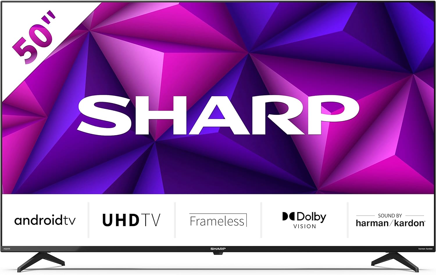 Sharp 4T - C50FN6KL2AB 50 - Inch 4K Android Smart TV, Frameless UHD HDR with Google Assistant, HDMI 2.1 with eARC, Dolby Vision, Chromecast Built - in, Bluetooth, Freeview Play & Wireless Streaming – Black - Amazing Gadgets Outlet