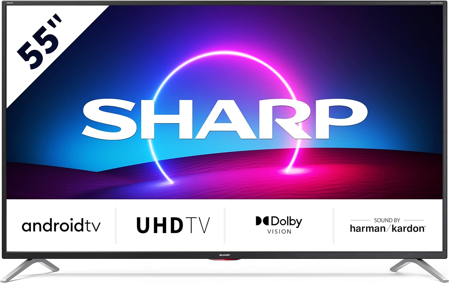 SHARP 4T - C55FL6KL2AB 55 Inch Smart TV 4K LED TV Unit with Google Assistant Hub, Freeview Play & Chromecast Device Built In, Android TV, UHD Frameless Television, 3x HDMI & 2x USB Bluetooth TV – Black - Amazing Gadgets Outlet